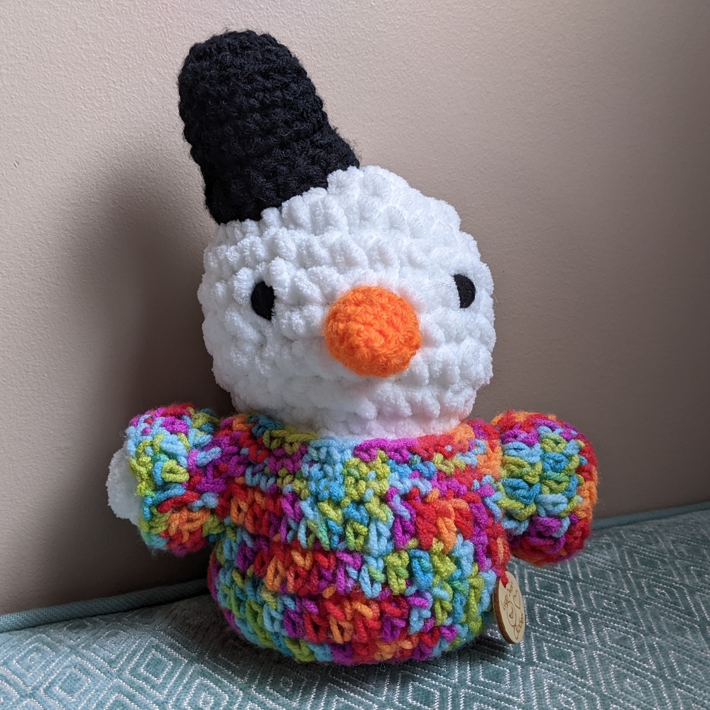 Sweet Snowman, Rainbow Sweater by Lucky Ducky Crochet